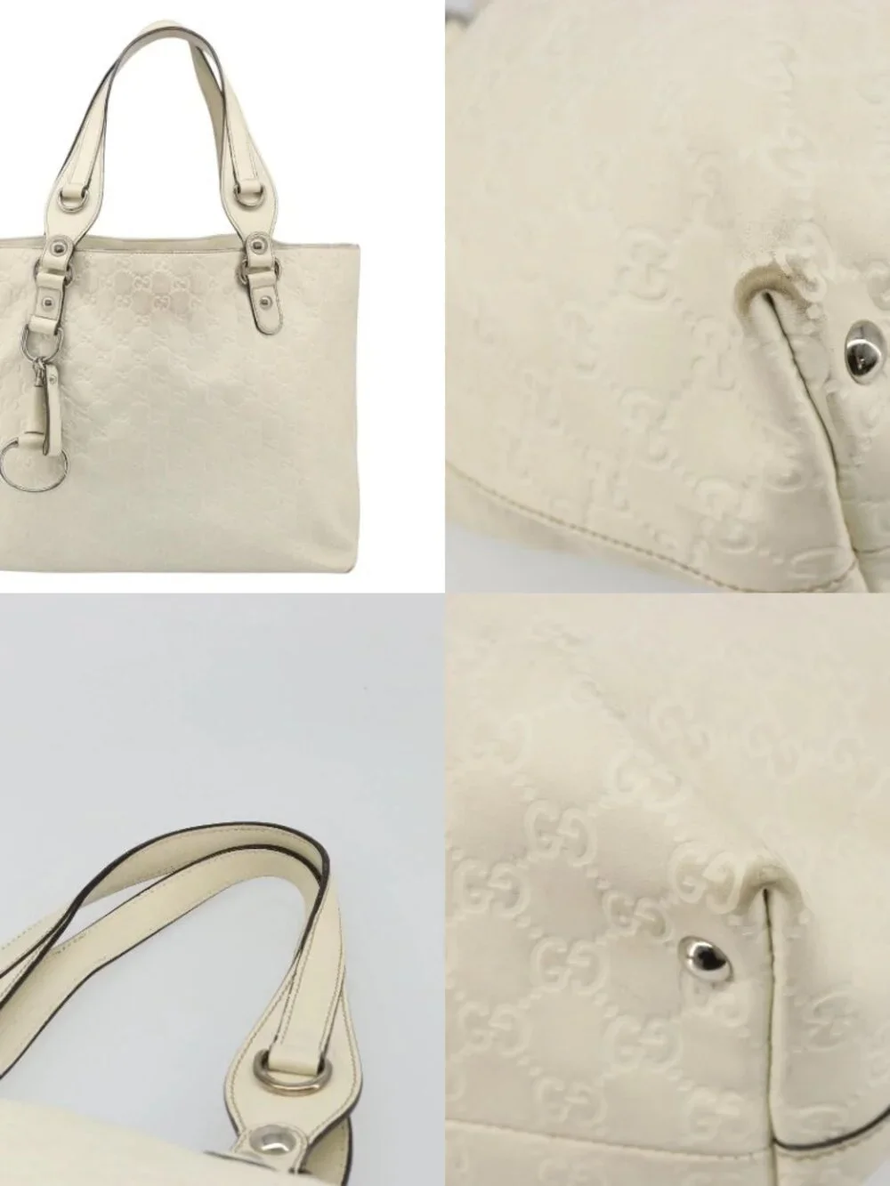 GUCCI GG Canvas Guccissima Hand Bag Leather White Silver 229852 Auth ka4829